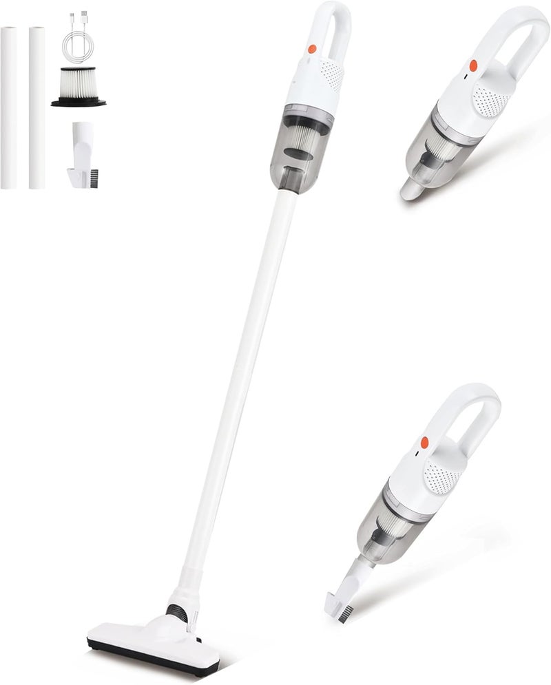 SIPPON 6-in-1 Lightweight Stick Vacuum Cleaner with 100W Powerful Motor, Mini Portable Household Handheld Vacuum Cleaner for Domestic Hard Floors, Carpets and Pet Hair (White Cordless Without Plug) - Image 1